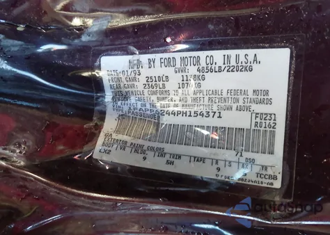 1993 Ford Thunderbird Lx из США, поврежденный, VIN 1FAPP6244PH154371